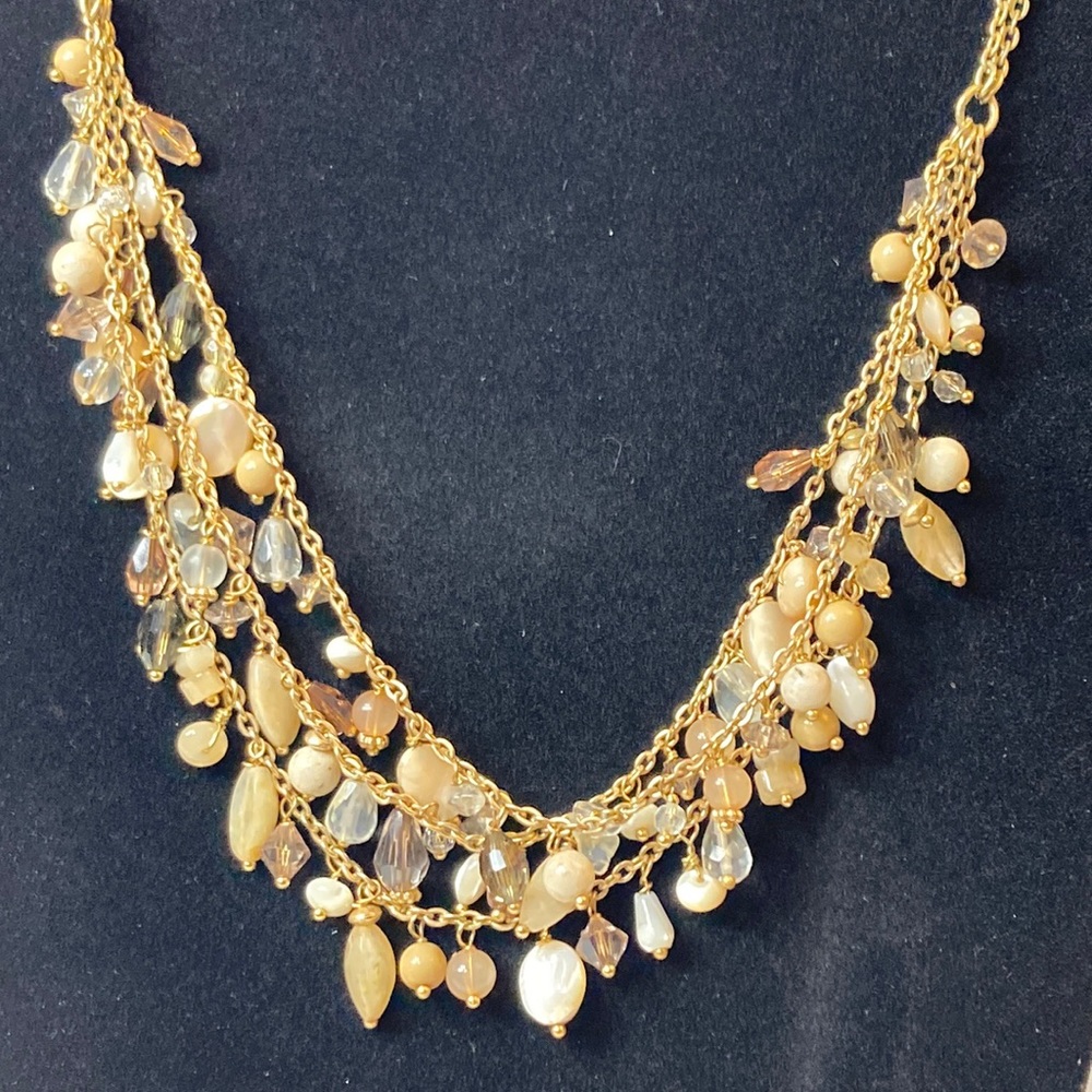 Talbots Multi Tier Beaded Gold Tone Necklace